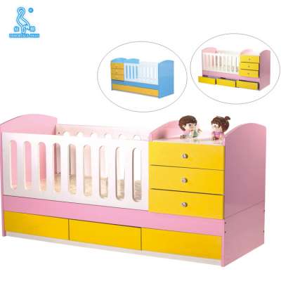 Foshan Manufacturer Baby Furniture Solid Wood Multi-Purposes Baby Cot With Drawers